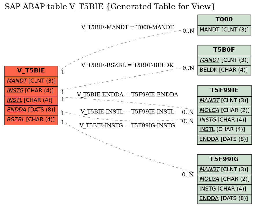 E-R Diagram for table V_T5BIE (Generated Table for View)