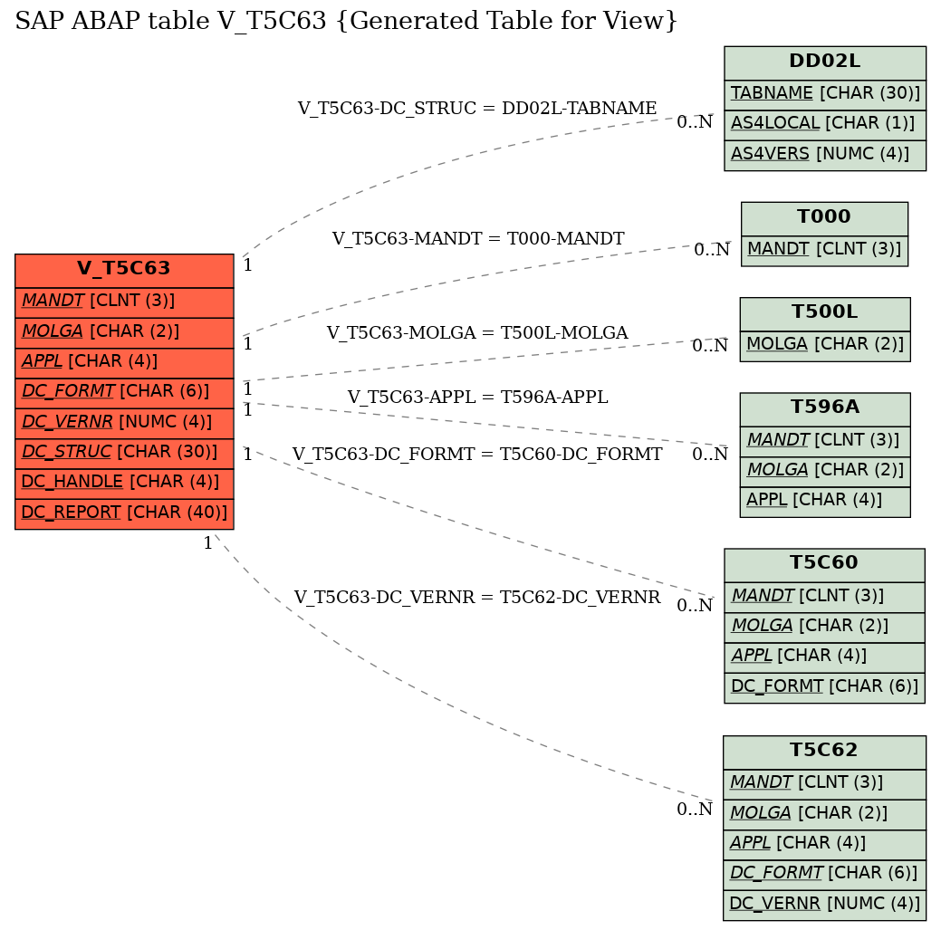 E-R Diagram for table V_T5C63 (Generated Table for View)