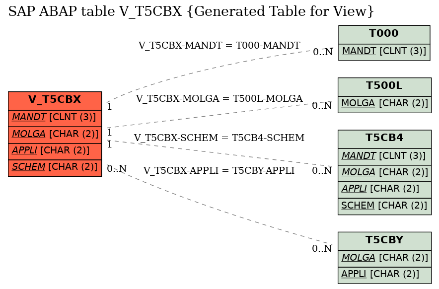 E-R Diagram for table V_T5CBX (Generated Table for View)