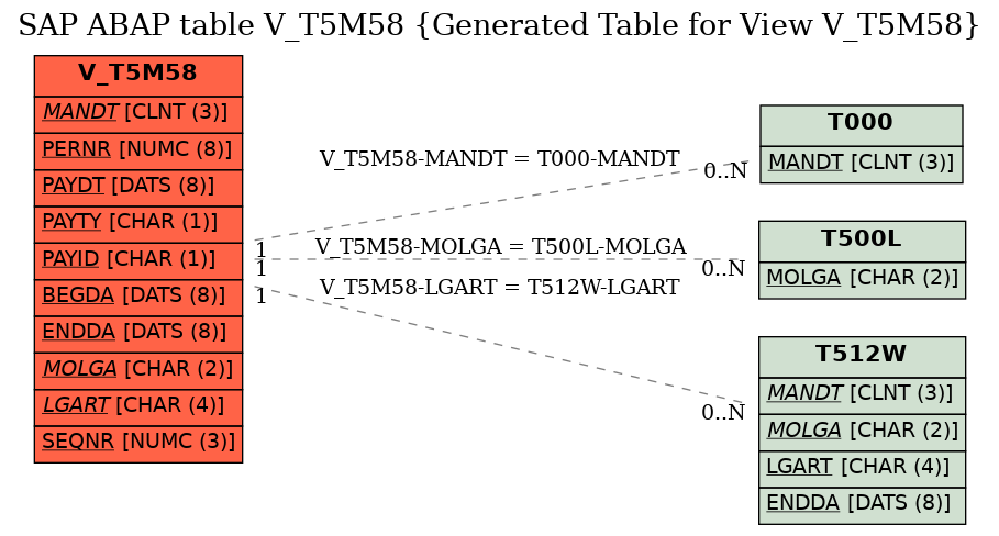E-R Diagram for table V_T5M58 (Generated Table for View V_T5M58)