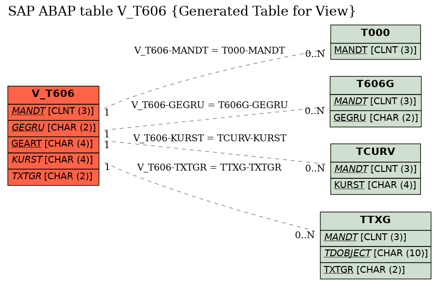 E-R Diagram for table V_T606 (Generated Table for View)