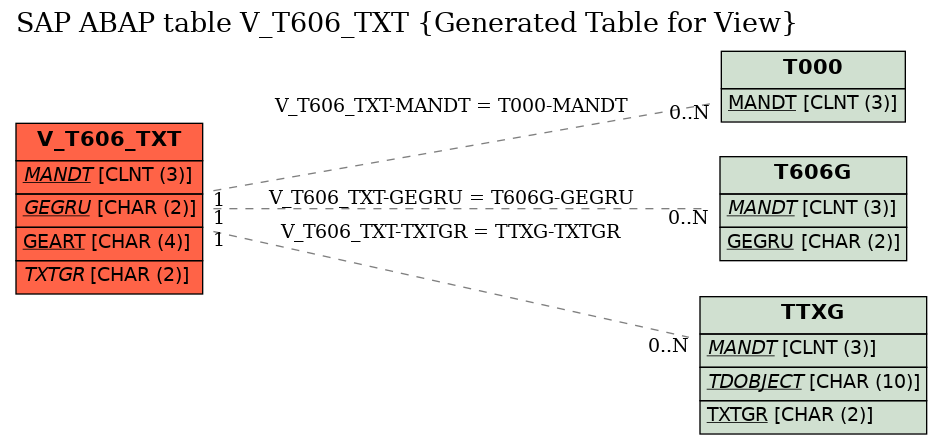 E-R Diagram for table V_T606_TXT (Generated Table for View)