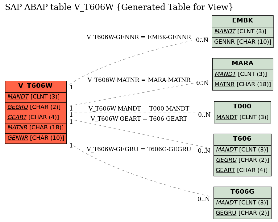 E-R Diagram for table V_T606W (Generated Table for View)
