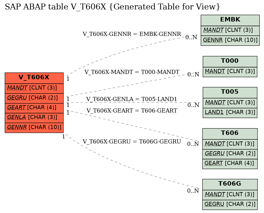 E-R Diagram for table V_T606X (Generated Table for View)