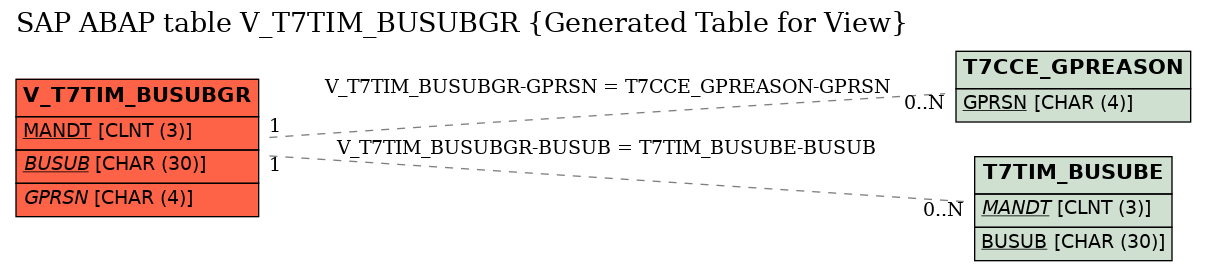 E-R Diagram for table V_T7TIM_BUSUBGR (Generated Table for View)