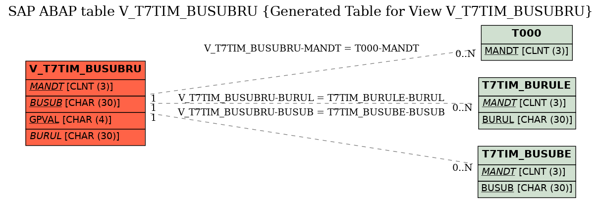 E-R Diagram for table V_T7TIM_BUSUBRU (Generated Table for View V_T7TIM_BUSUBRU)