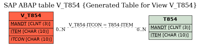 E-R Diagram for table V_T854 (Generated Table for View V_T854)