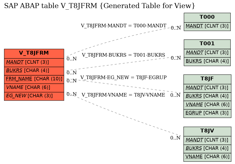 E-R Diagram for table V_T8JFRM (Generated Table for View)