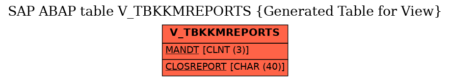 E-R Diagram for table V_TBKKMREPORTS (Generated Table for View)