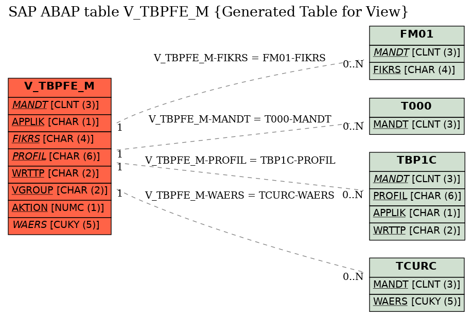 E-R Diagram for table V_TBPFE_M (Generated Table for View)