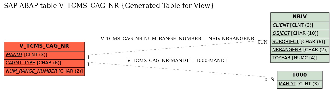 E-R Diagram for table V_TCMS_CAG_NR (Generated Table for View)