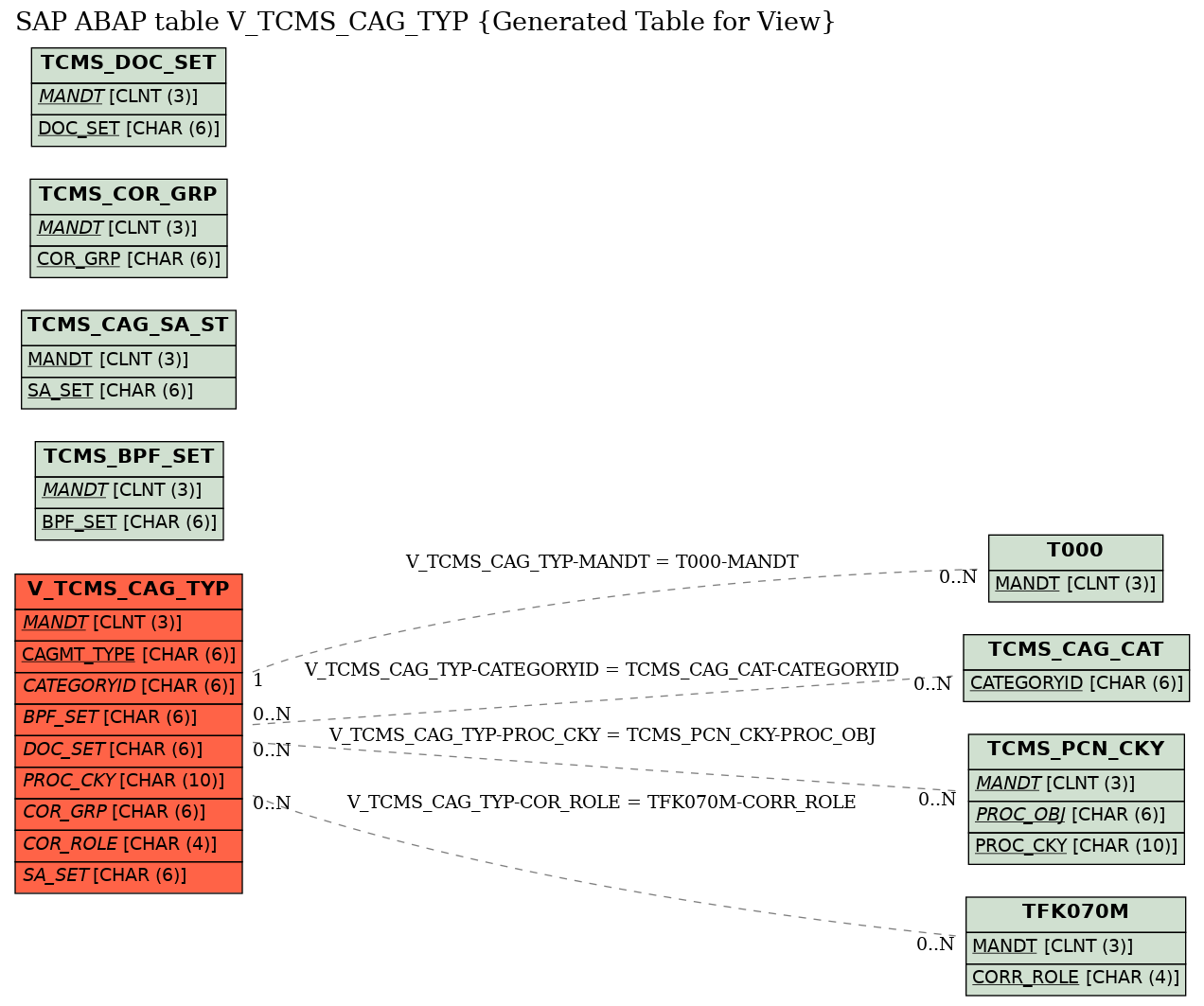 E-R Diagram for table V_TCMS_CAG_TYP (Generated Table for View)