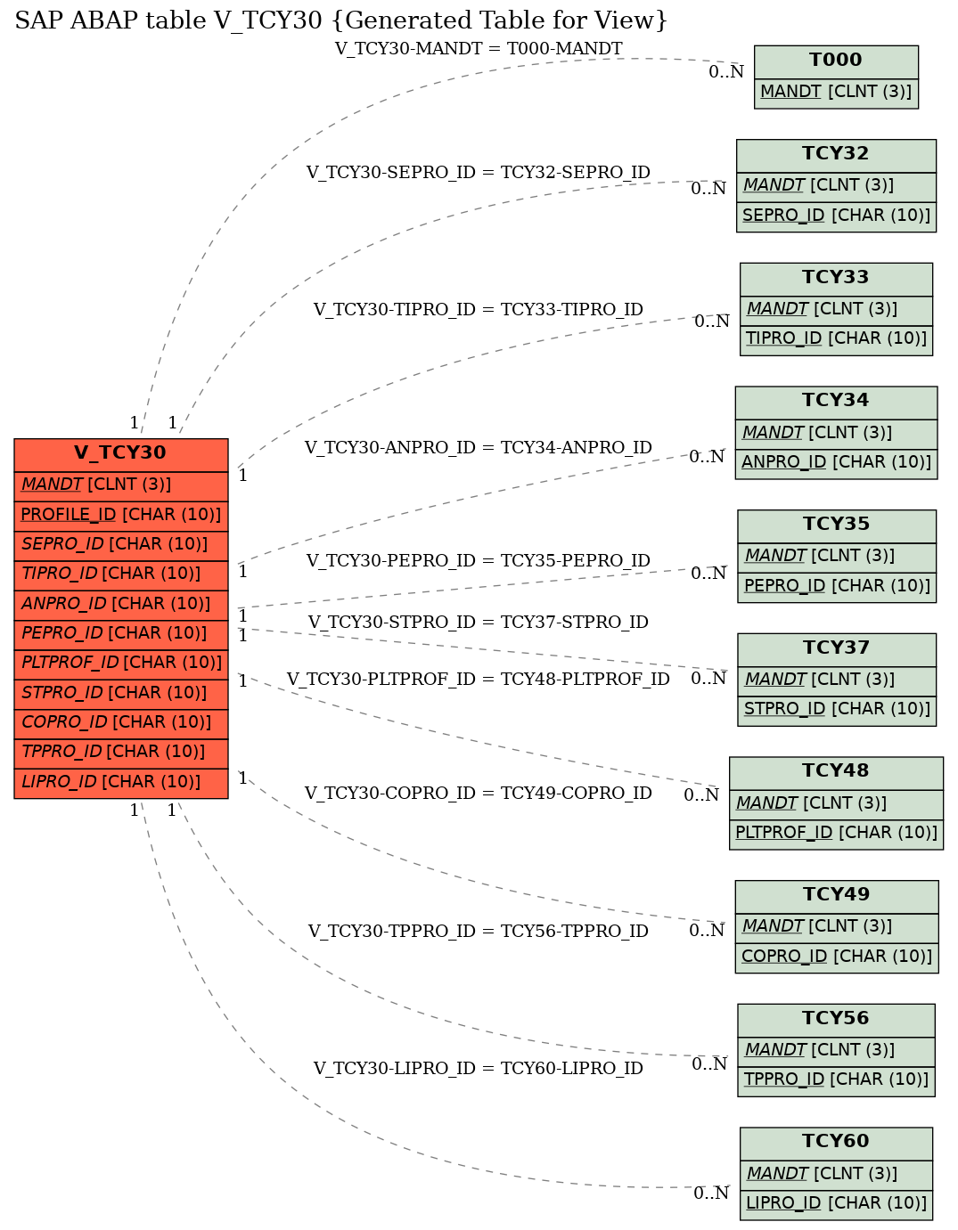 E-R Diagram for table V_TCY30 (Generated Table for View)