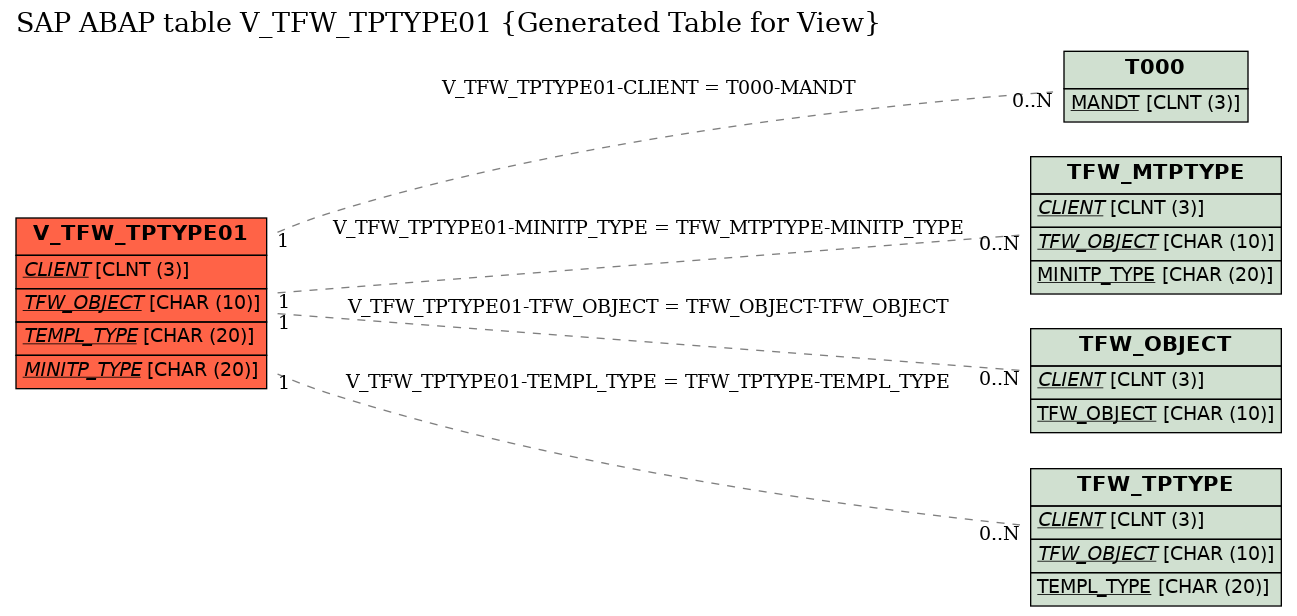 E-R Diagram for table V_TFW_TPTYPE01 (Generated Table for View)