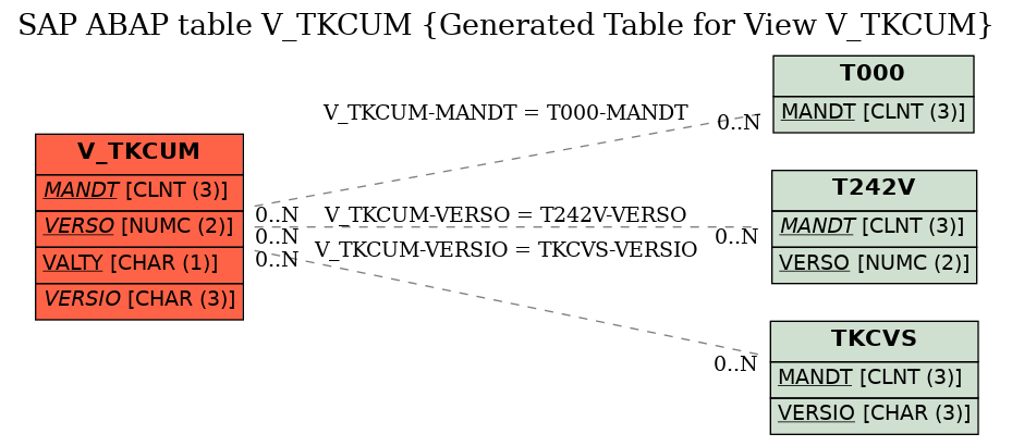 E-R Diagram for table V_TKCUM (Generated Table for View V_TKCUM)