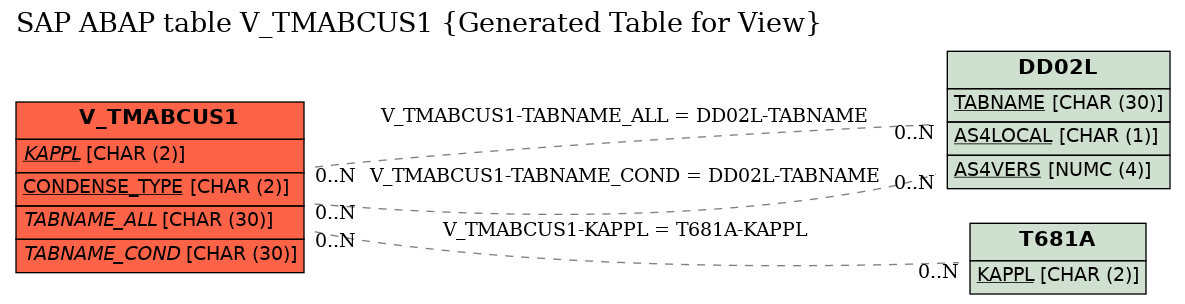 E-R Diagram for table V_TMABCUS1 (Generated Table for View)