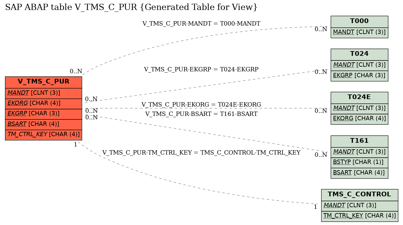 E-R Diagram for table V_TMS_C_PUR (Generated Table for View)