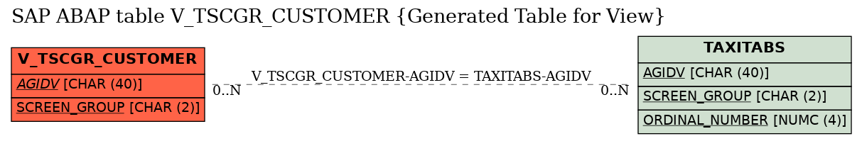 E-R Diagram for table V_TSCGR_CUSTOMER (Generated Table for View)