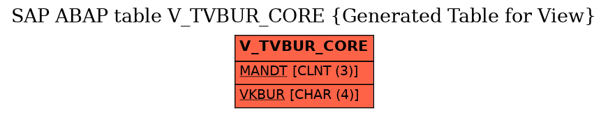 E-R Diagram for table V_TVBUR_CORE (Generated Table for View)