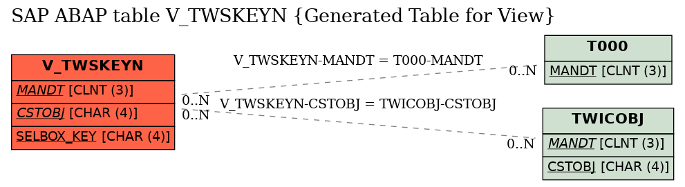 E-R Diagram for table V_TWSKEYN (Generated Table for View)