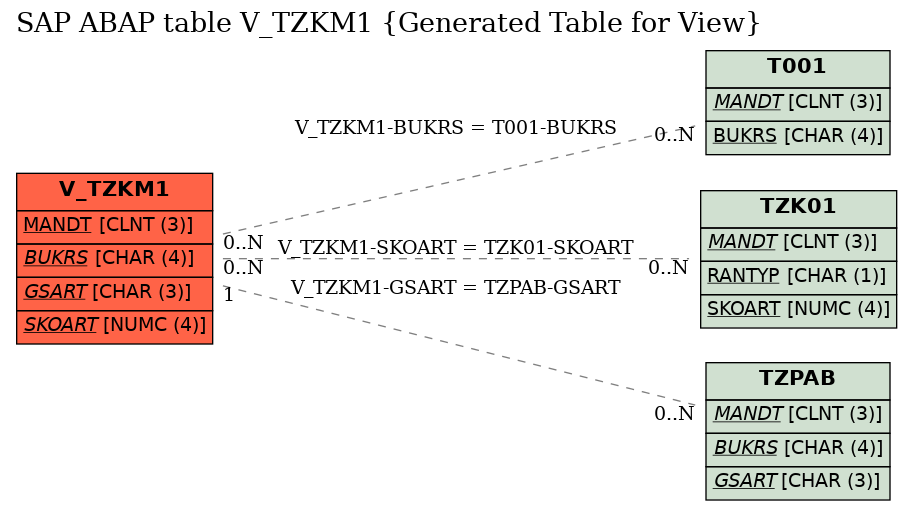 E-R Diagram for table V_TZKM1 (Generated Table for View)