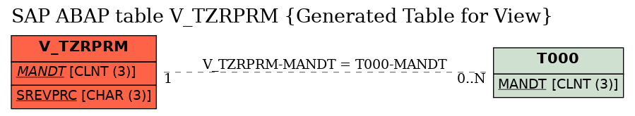 E-R Diagram for table V_TZRPRM (Generated Table for View)