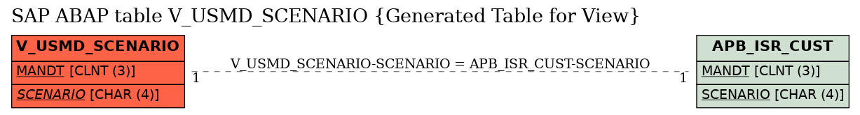 E-R Diagram for table V_USMD_SCENARIO (Generated Table for View)