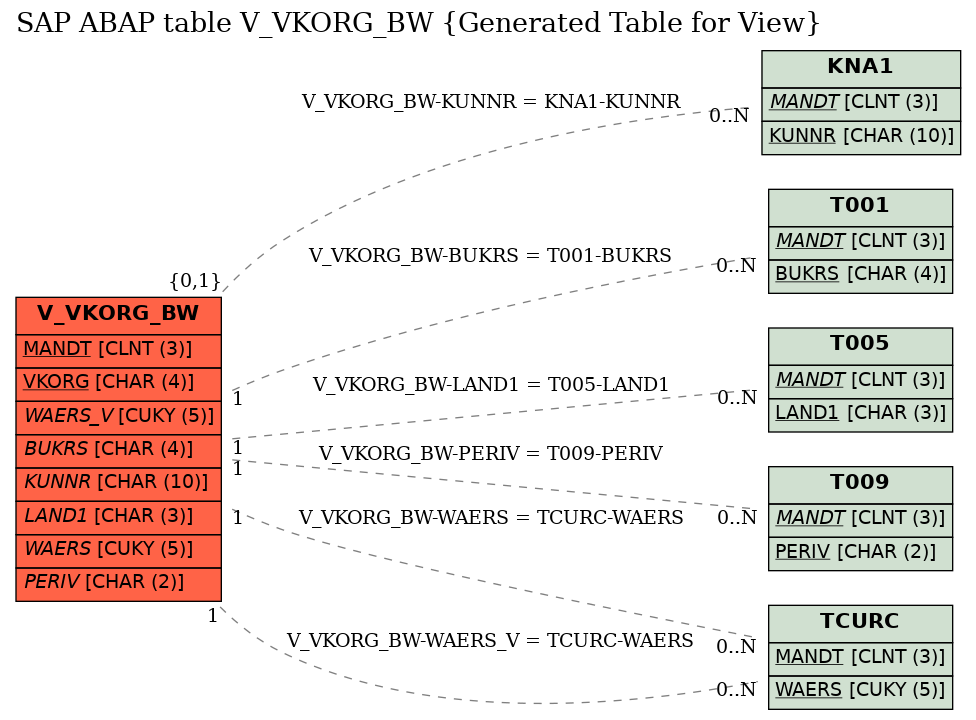 E-R Diagram for table V_VKORG_BW (Generated Table for View)