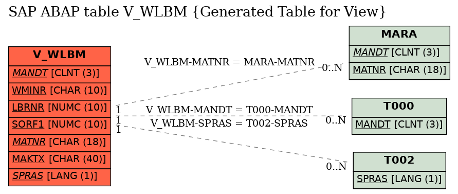 E-R Diagram for table V_WLBM (Generated Table for View)