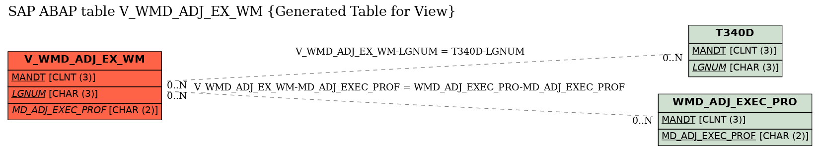E-R Diagram for table V_WMD_ADJ_EX_WM (Generated Table for View)