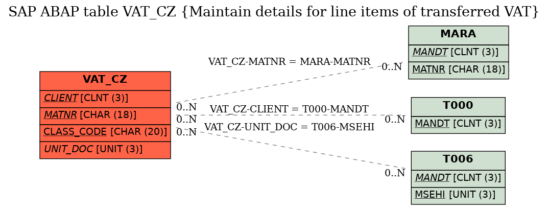 E-R Diagram for table VAT_CZ (Maintain details for line items of transferred VAT)