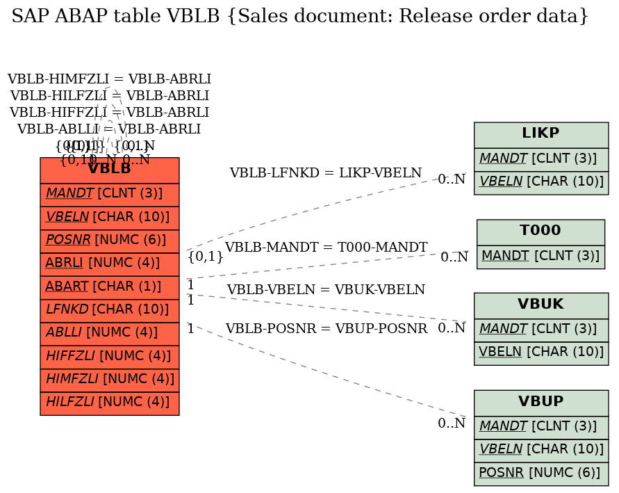 E-R Diagram for table VBLB (Sales document: Release order data)