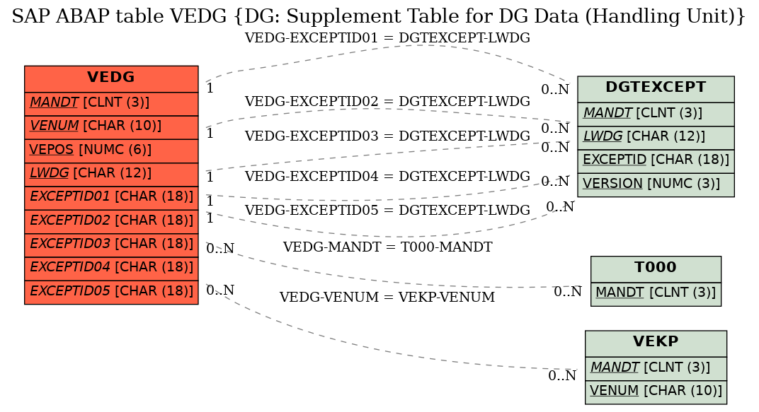 E-R Diagram for table VEDG (DG: Supplement Table for DG Data (Handling Unit))