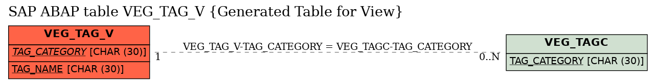 E-R Diagram for table VEG_TAG_V (Generated Table for View)