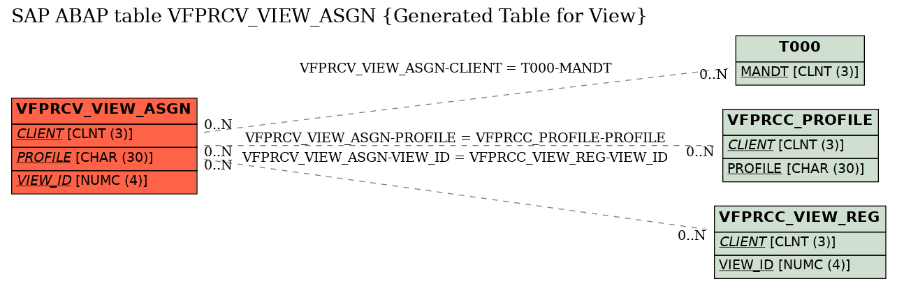 E-R Diagram for table VFPRCV_VIEW_ASGN (Generated Table for View)