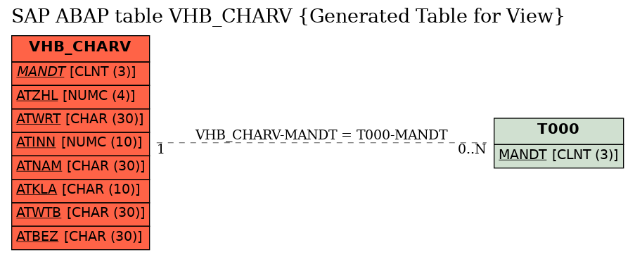 E-R Diagram for table VHB_CHARV (Generated Table for View)