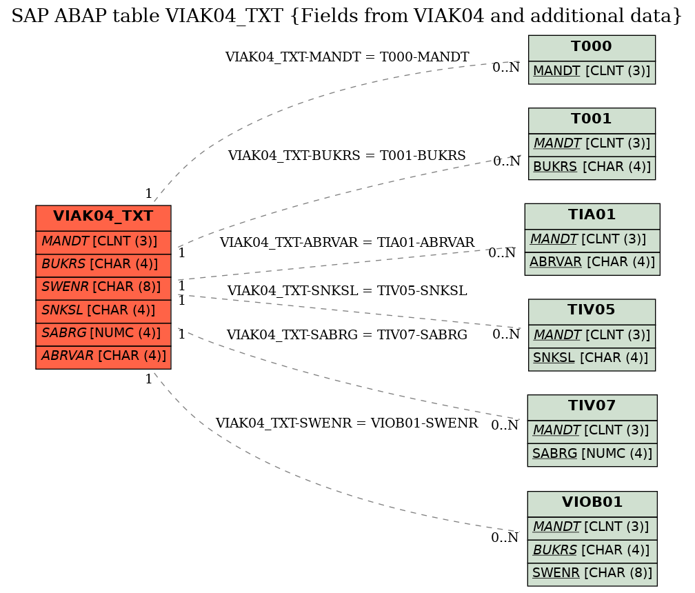 E-R Diagram for table VIAK04_TXT (Fields from VIAK04 and additional data)