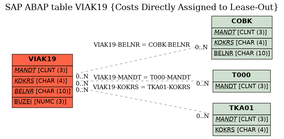 E-R Diagram for table VIAK19 (Costs Directly Assigned to Lease-Out)