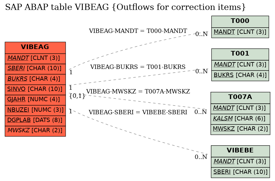 E-R Diagram for table VIBEAG (Outflows for correction items)