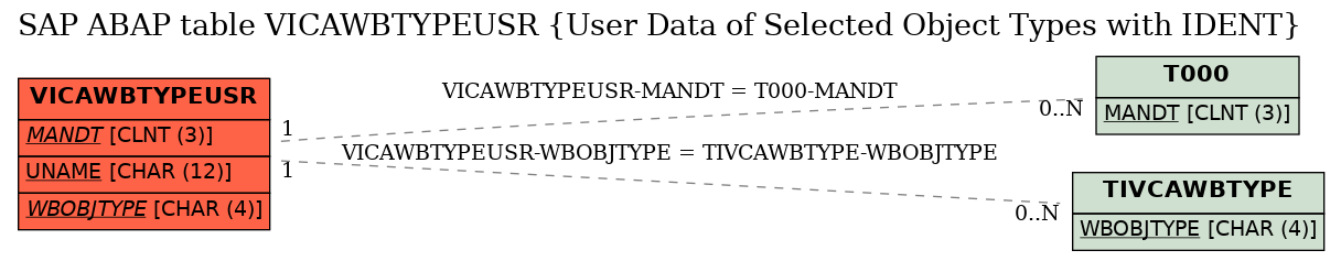 E-R Diagram for table VICAWBTYPEUSR (User Data of Selected Object Types with IDENT)