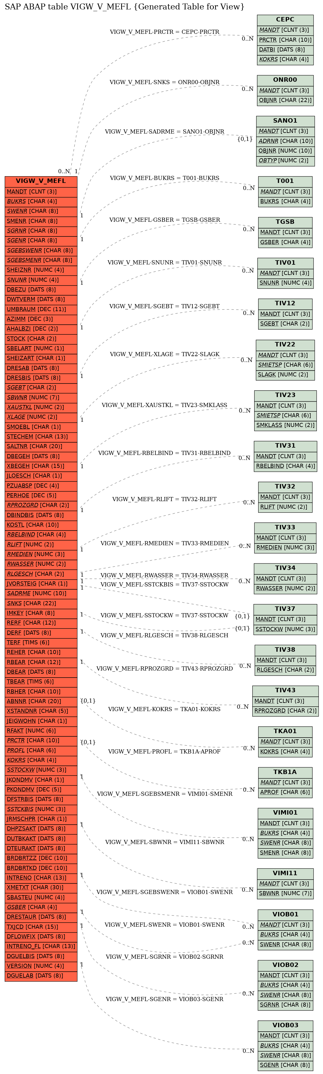 E-R Diagram for table VIGW_V_MEFL (Generated Table for View)