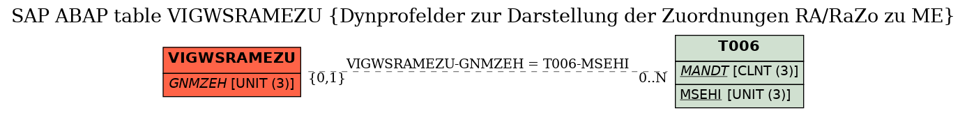 E-R Diagram for table VIGWSRAMEZU (Dynprofelder zur Darstellung der Zuordnungen RA/RaZo zu ME)