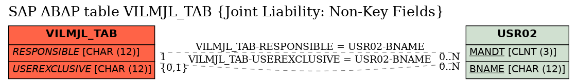 E-R Diagram for table VILMJL_TAB (Joint Liability: Non-Key Fields)