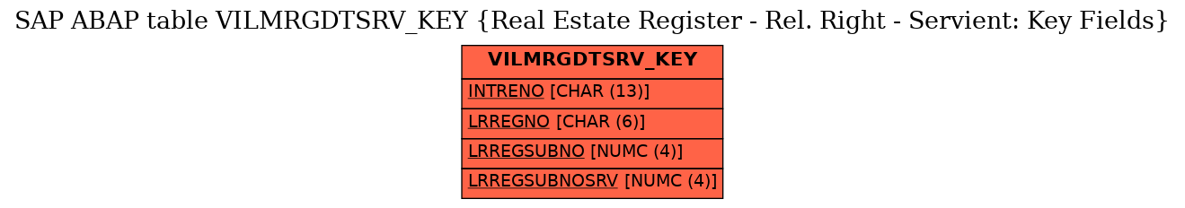 E-R Diagram for table VILMRGDTSRV_KEY (Real Estate Register - Rel. Right - Servient: Key Fields)