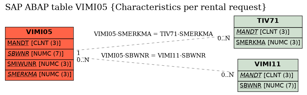 E-R Diagram for table VIMI05 (Characteristics per rental request)