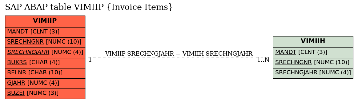 E-R Diagram for table VIMIIP (Invoice Items)