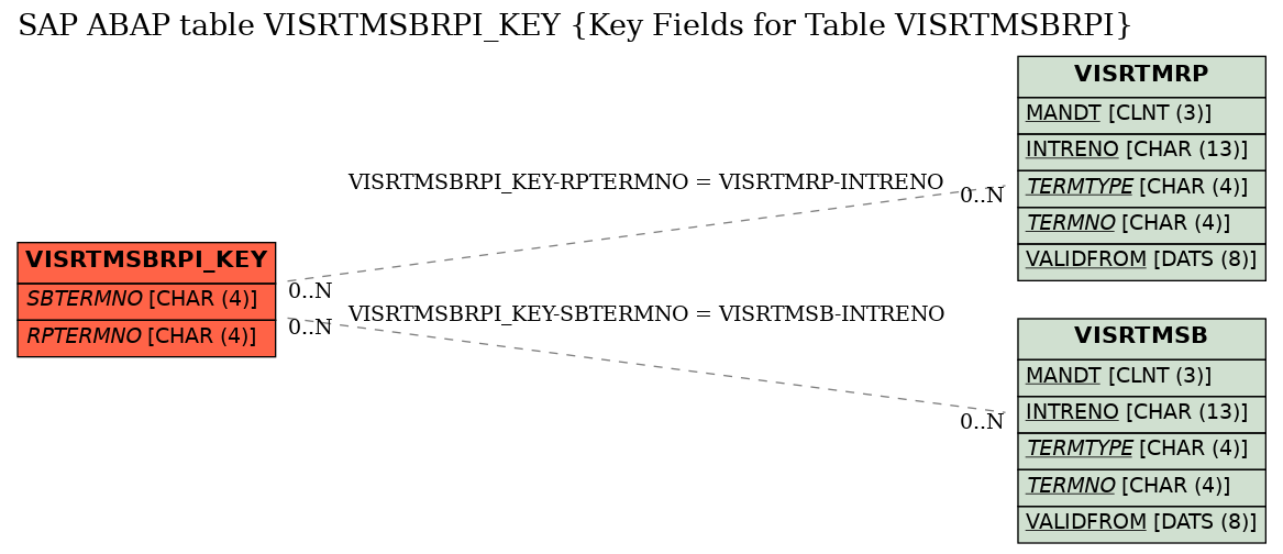 E-R Diagram for table VISRTMSBRPI_KEY (Key Fields for Table VISRTMSBRPI)