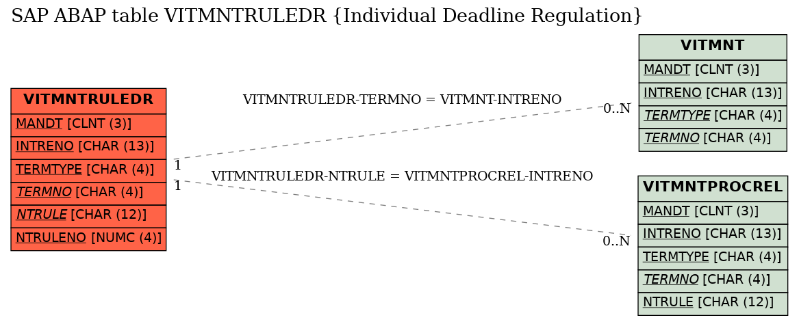 E-R Diagram for table VITMNTRULEDR (Individual Deadline Regulation)