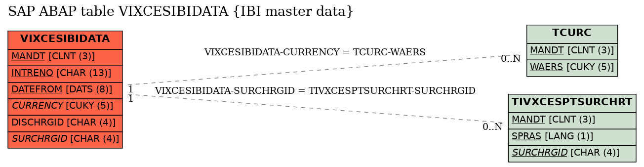 E-R Diagram for table VIXCESIBIDATA (IBI master data)