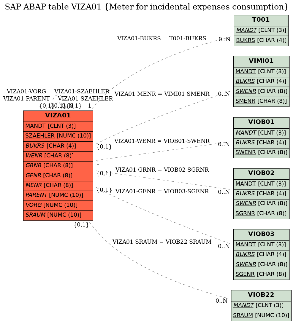 E-R Diagram for table VIZA01 (Meter for incidental expenses consumption)